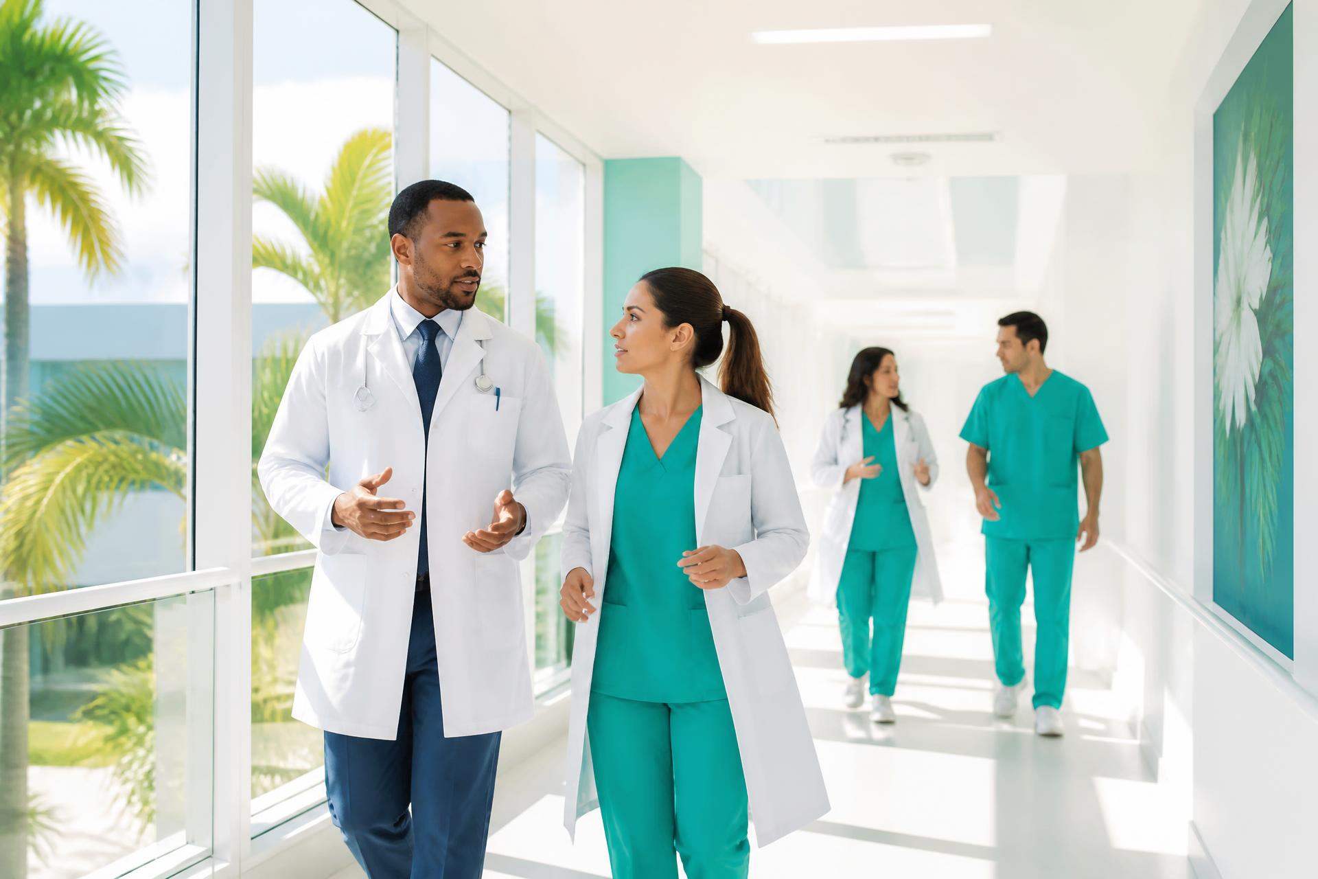 Profesionales de salud en un entorno clínico moderno